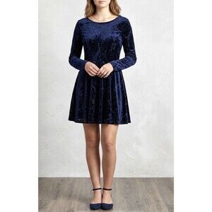 City Triangles Dress Womens Medium Blue Velvet Burnout Y2K Skater Whimsigoth